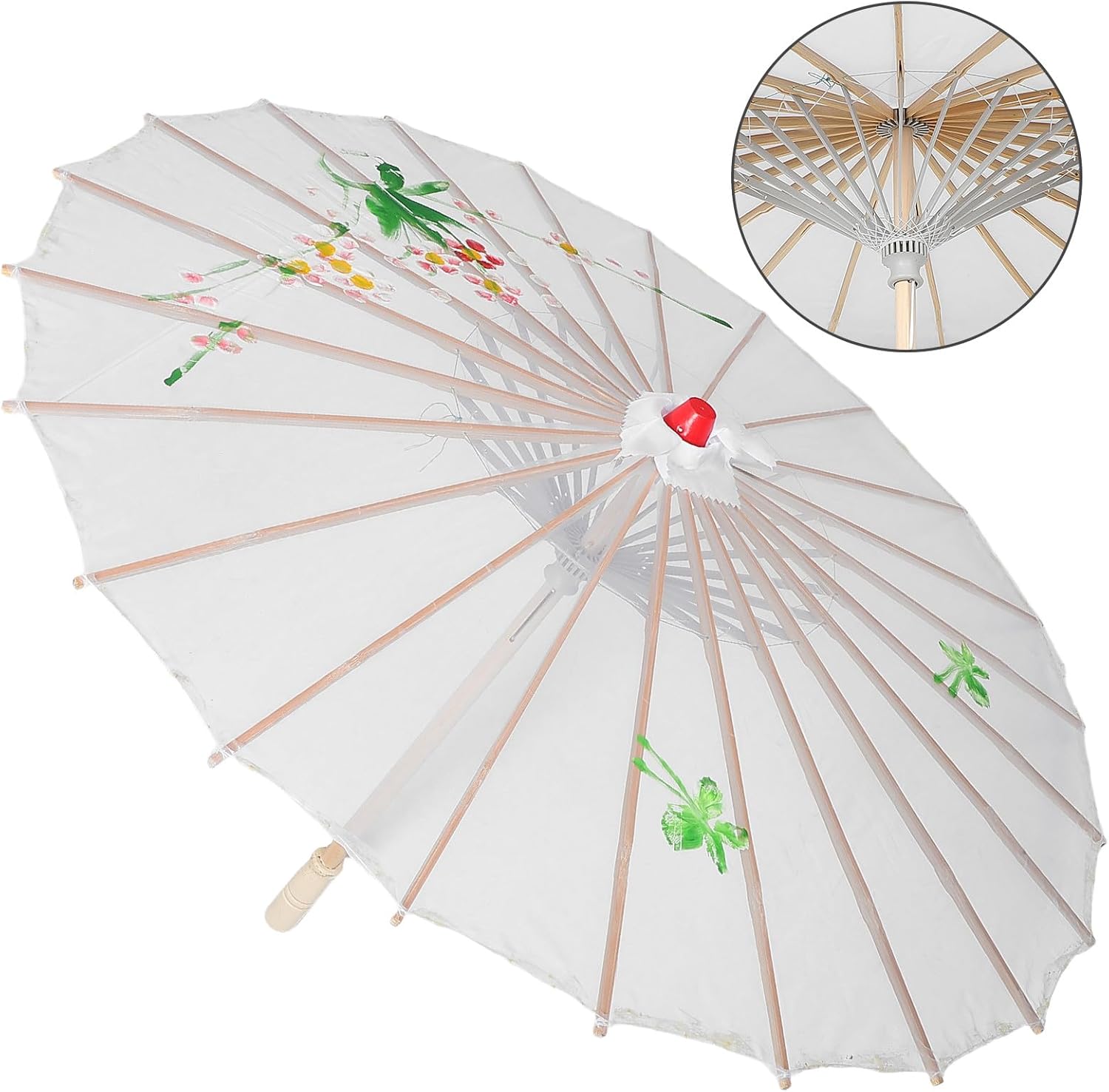Silk Japanese Parasol Umbrella Antique Asian Dance Practice Stick Umbrella White 76Cm Traditional Cosplay Wedding Party Decoration