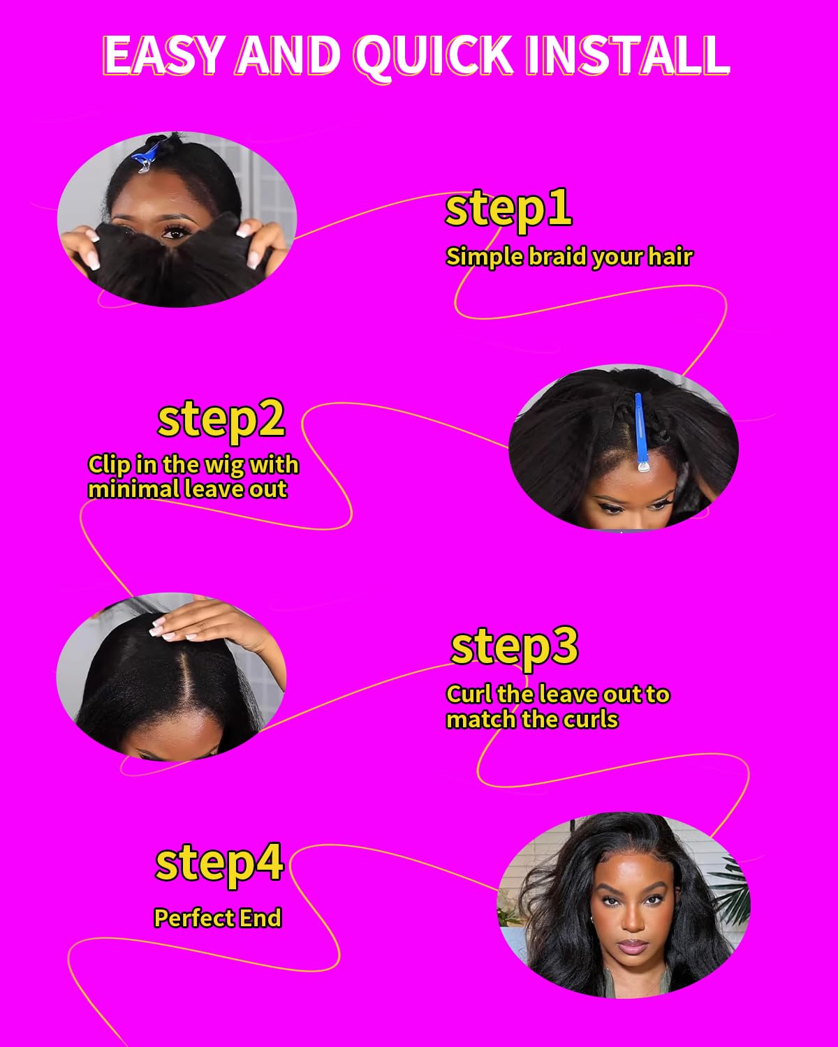 22Inch V Part Kinkystraight Wig Human Hair with Drawstring 200% Density Glueless U Part Upgraded 100% Natural Unprocessed Human Hair Wigs for Women No Sew in V Shape Clip In Half Wig Human Hair