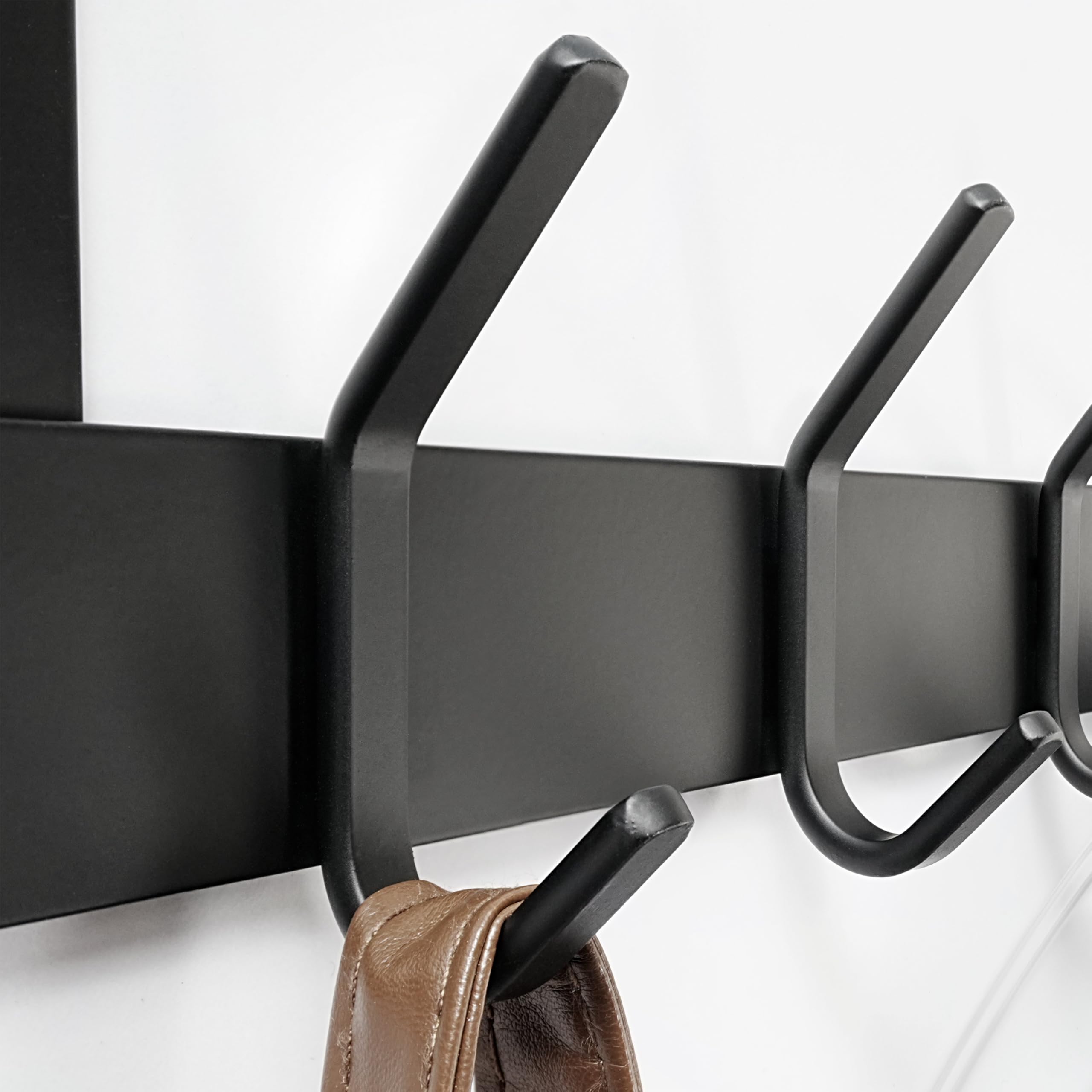 HONSKY Foldable Over Door Hook,Over The Door Hanger/Towel Rack,7 Double Iron Hooks for Entry & Room Door,Hanging Coat,Towel,Black (2 Pack - Image 4