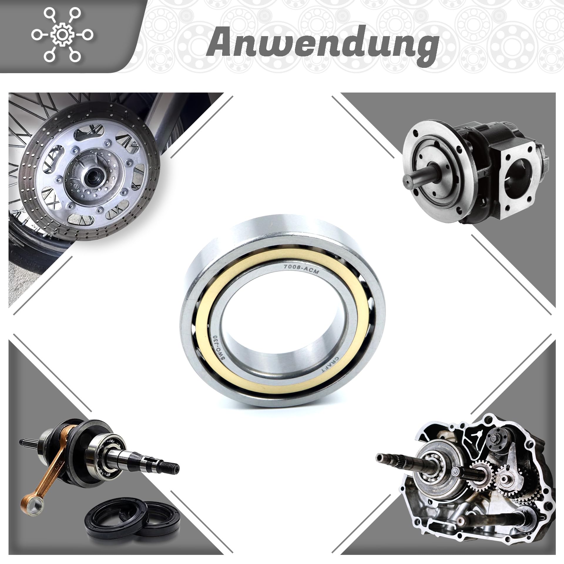Schrägkugellager 7008 ACM 40x68x15mm, DIN 628, zweireihig, Reibungsarm, abgedichtetes Lager für radiale & axiale Belastungen, Ideal für Industrie- & Automobilanwendungen
