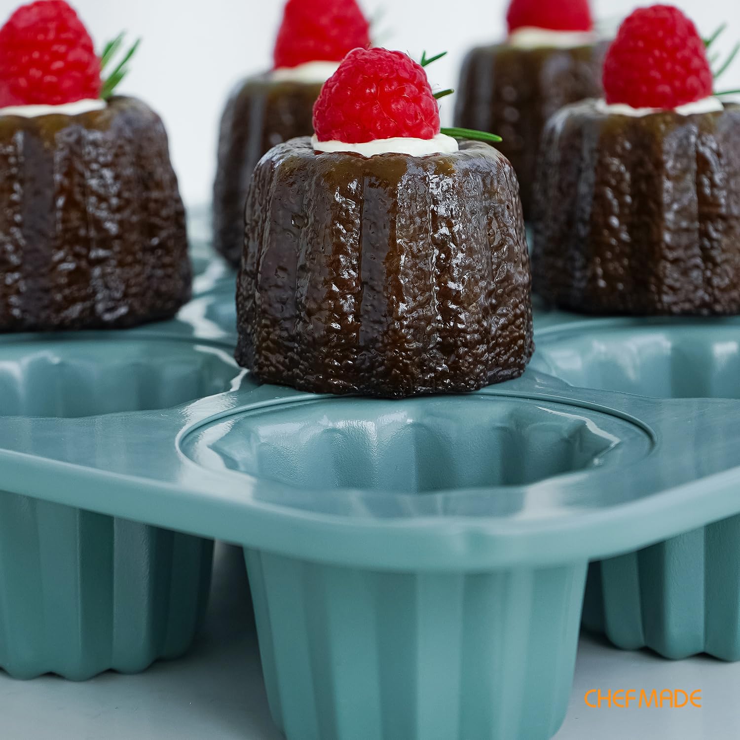 CHEFMADE Canele Moule à gâteau anti-adhésif 16 cavités Canele Muffin Ustensiles de cuisson (vert)