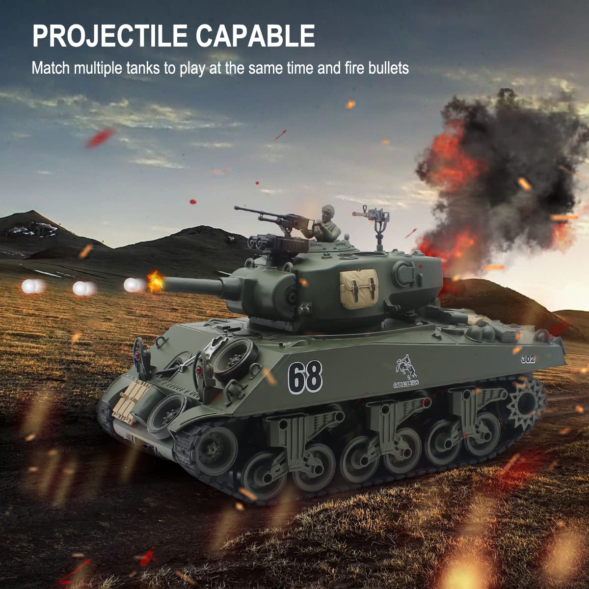 Hitish Remote Control Tank, 2.4Ghz 15 Channel RC Tank with Rotating