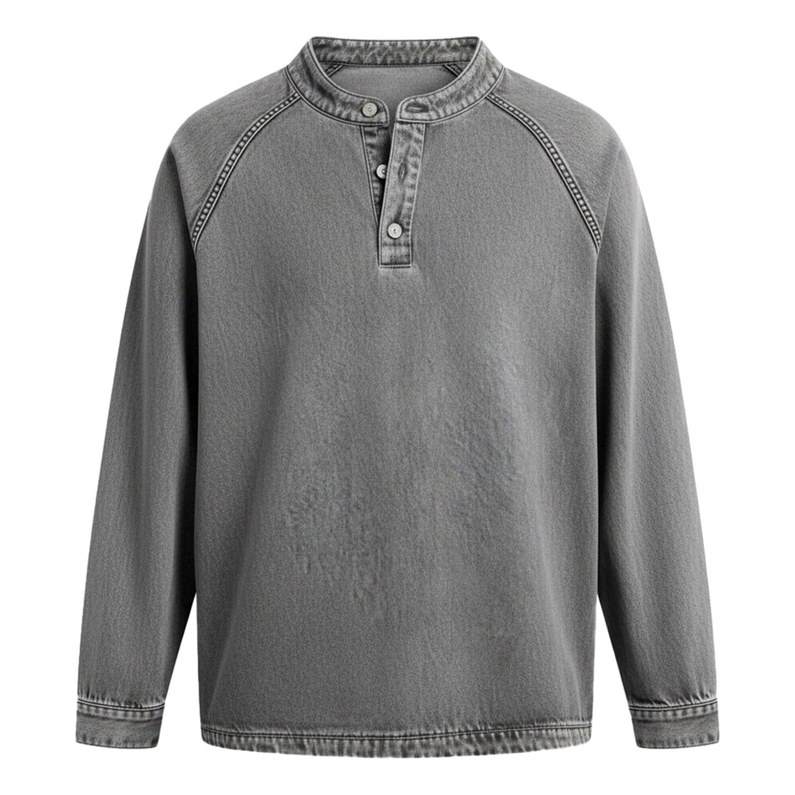 Henley - Maglietta da uomo a maniche lunghe con scollo rotondo, vintage, a maniche lunghe, traspirante, confortevole