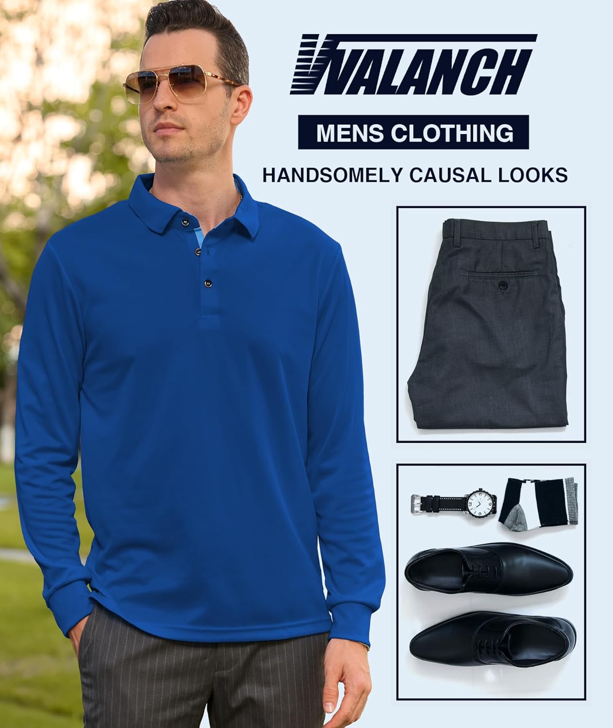 V VALANCH 3 Pack Men's Long Sleeve Polo Shirts Moisture Wicking Golf Polos Business Travel Casual Collared Shirt - Image 5