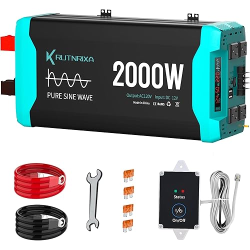 2000W Pure Sine Wave Inverter 12V DC to 120V AC for RV, Truck, Off-Grid, Home, Solar Car Power Inverter with Dual AC Hardwire Port, 50A Socket, 5V 2.1A USB