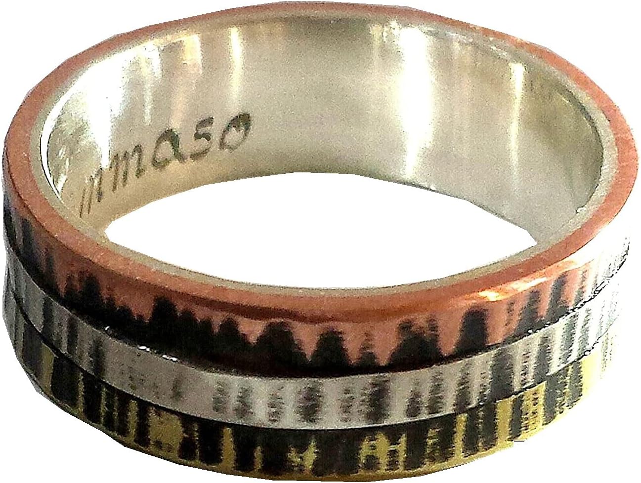 Silver engagement ring with three metal outside, cartier style with personalized text