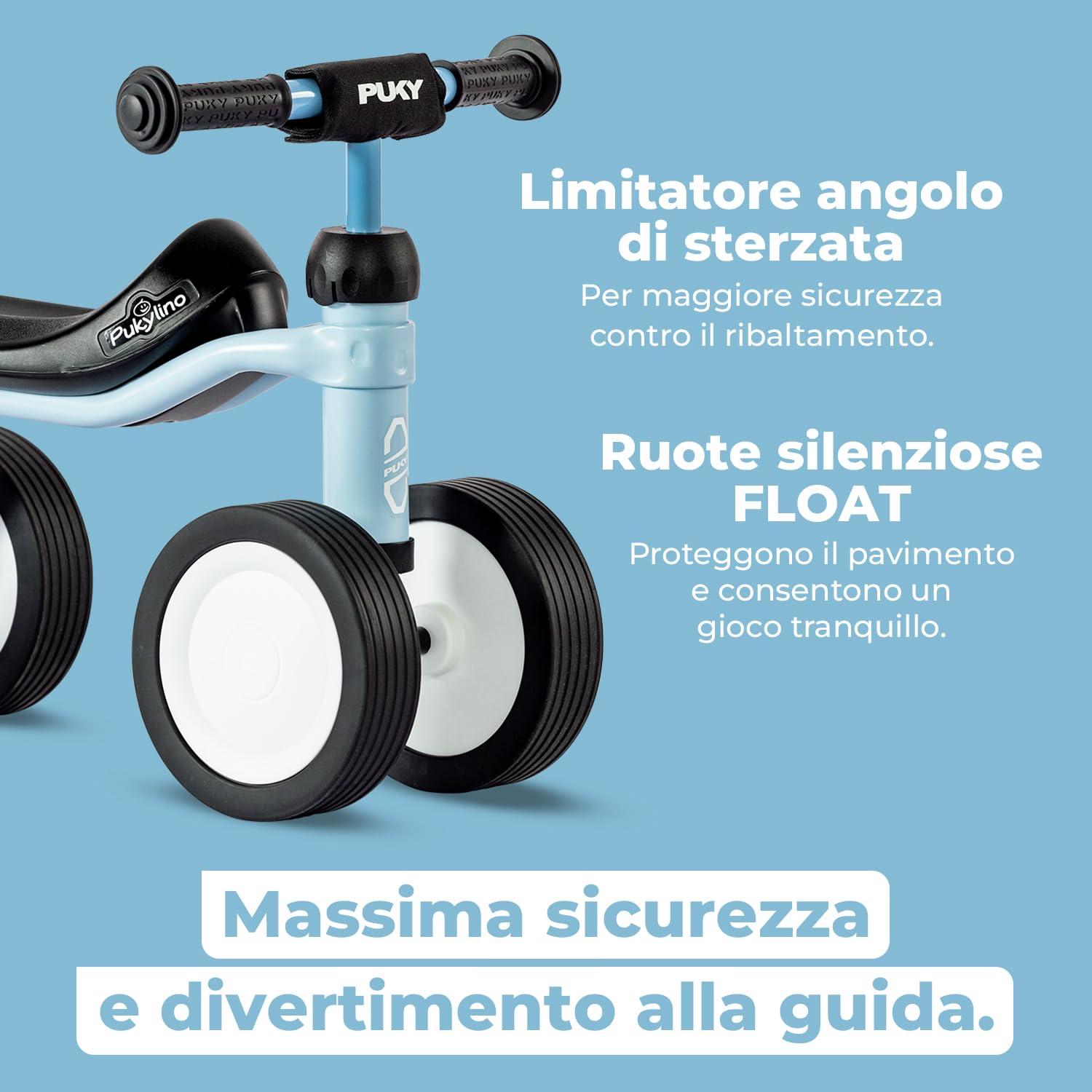 PUKY PUKYLINO Retro Blue | veicolo antiscivolo per interni bambini a partire da 1 anno | Girello | Giocattolo per bambini | Seduta ergonomica, maniglie di sicurezza e cuscinetti per manubrio |