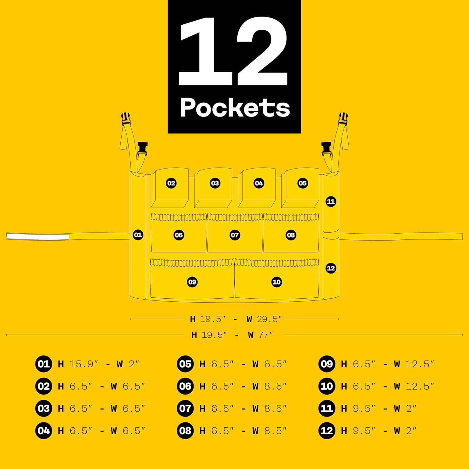 Trash Can Caddy Bag | Brute Compatible | Fits 32-55 Gallon Can | 12 Pockets | Heavy Duty Vinyl Construction Organizer for Cleaning & Janitorial Duties. (Pack of 3)