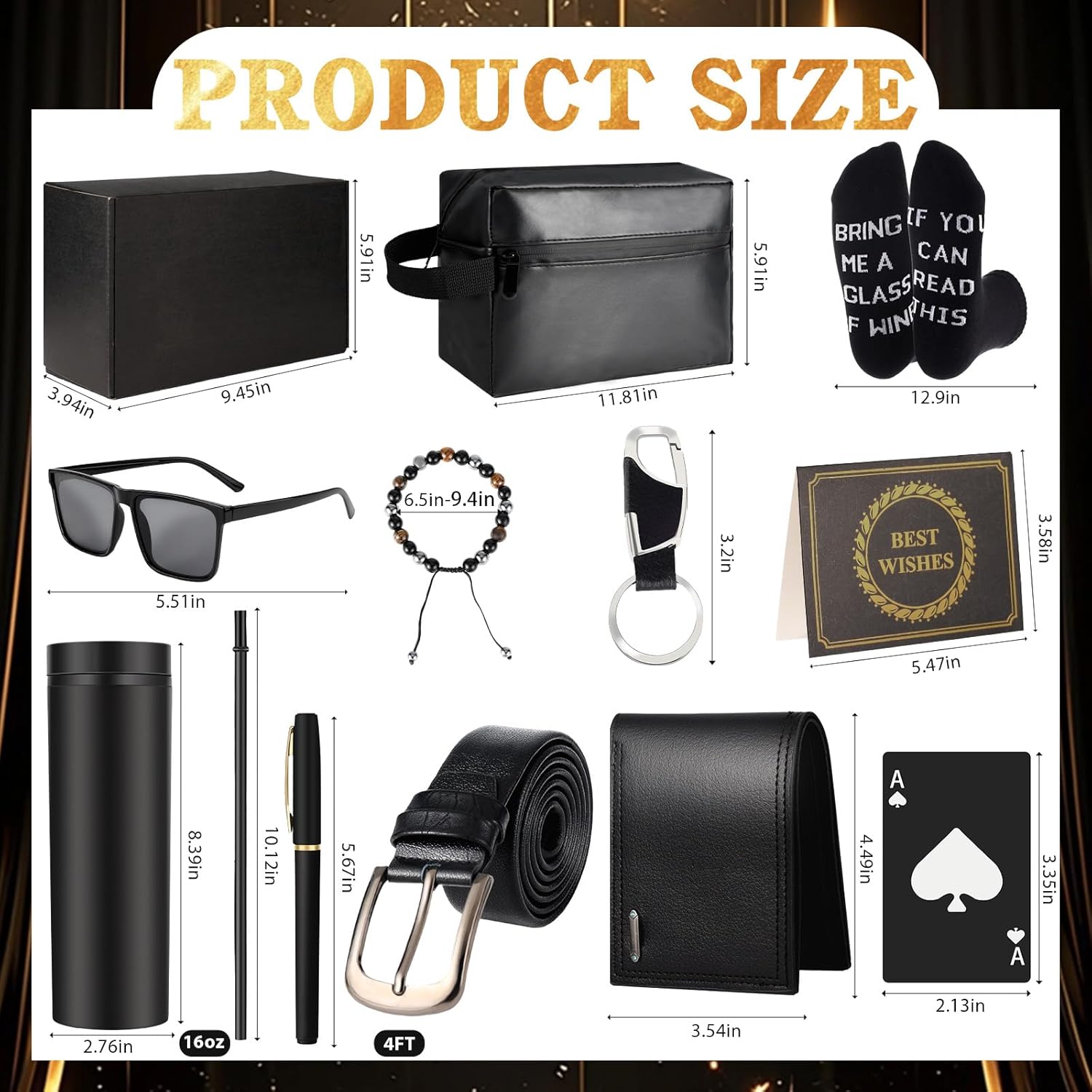 Gifts Box for Men Dad Gifts Basket Set for Fathers 16 oz Tumblers Wallet Toiletry Bag Bottle Opener Sunglasses Bracelet Socks Pen Keychain Personalized Birthday Gift for Dad Husband Boyfriend - Image 2