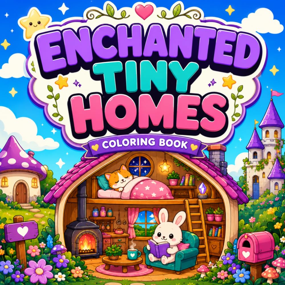 Enchanted Tiny Homes Coloring Book: Cute Cozy Houses, Magical Cottages, Animal Rooms, Dollhouses and Fantasy Coloring Pages for Kids
