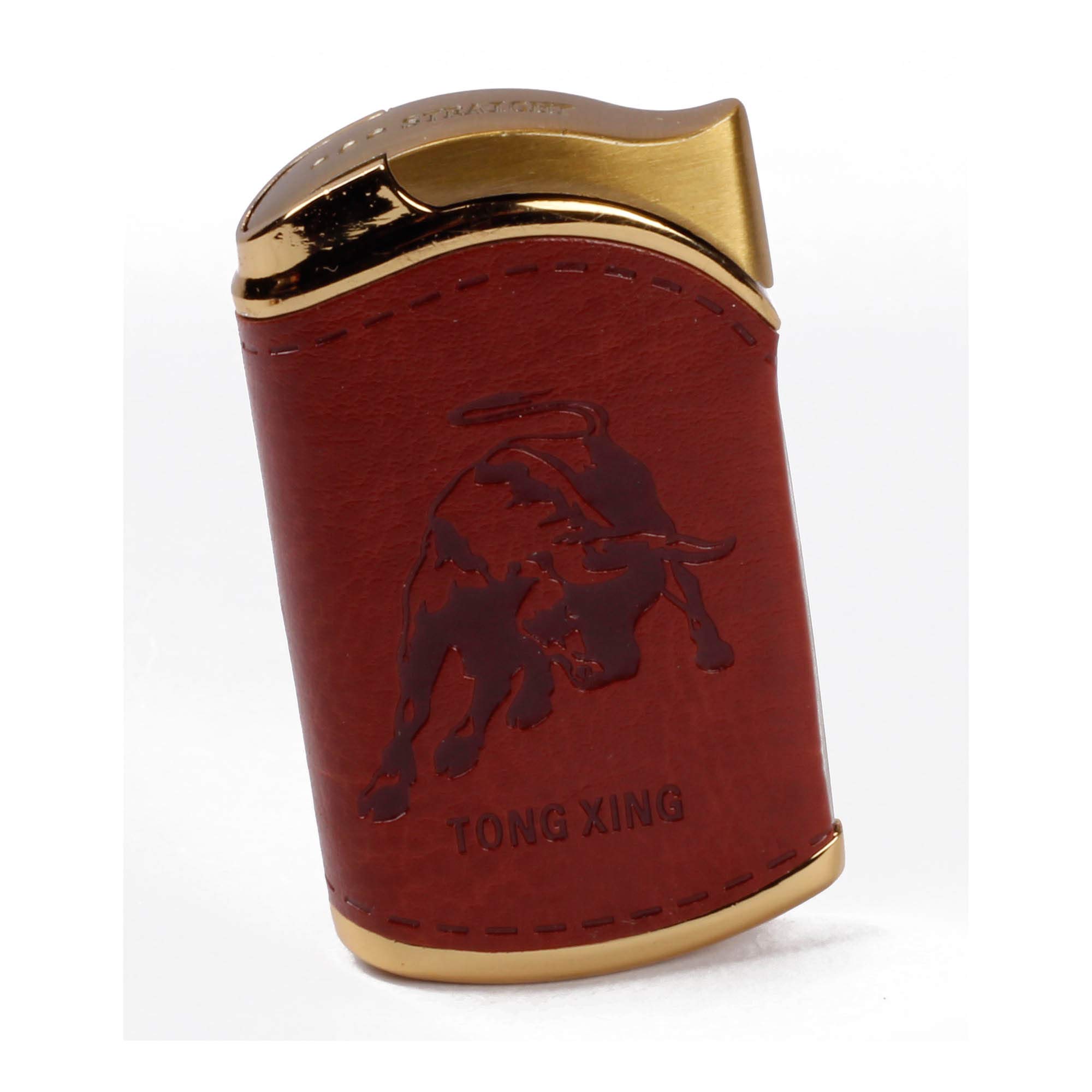 Asraw Refillable Windproof Brown Leather Finish Taurus Bull Embossed Lighter - Pocket Lighter - Windproof Jet Flame Pocket Lighter (Brown)