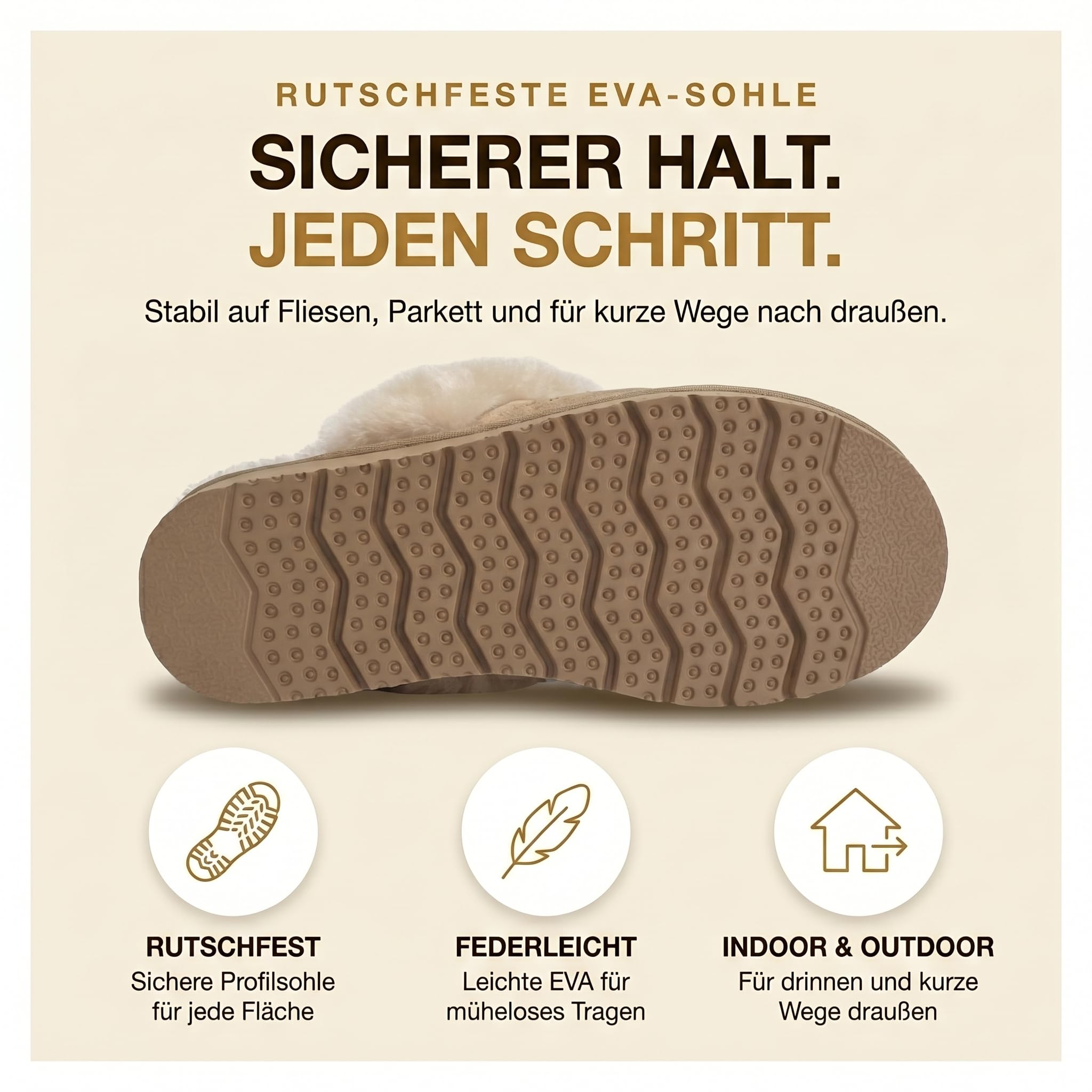 Rohn Moden Lammfell Hausschuhe Damen– Talea – Warme Hausschuhe Damen mit Schaffell & rutschfester EVA-Sohle – Winter Pantoffeln für zuhause – Slipper gefüttert - Braun Rose Grau