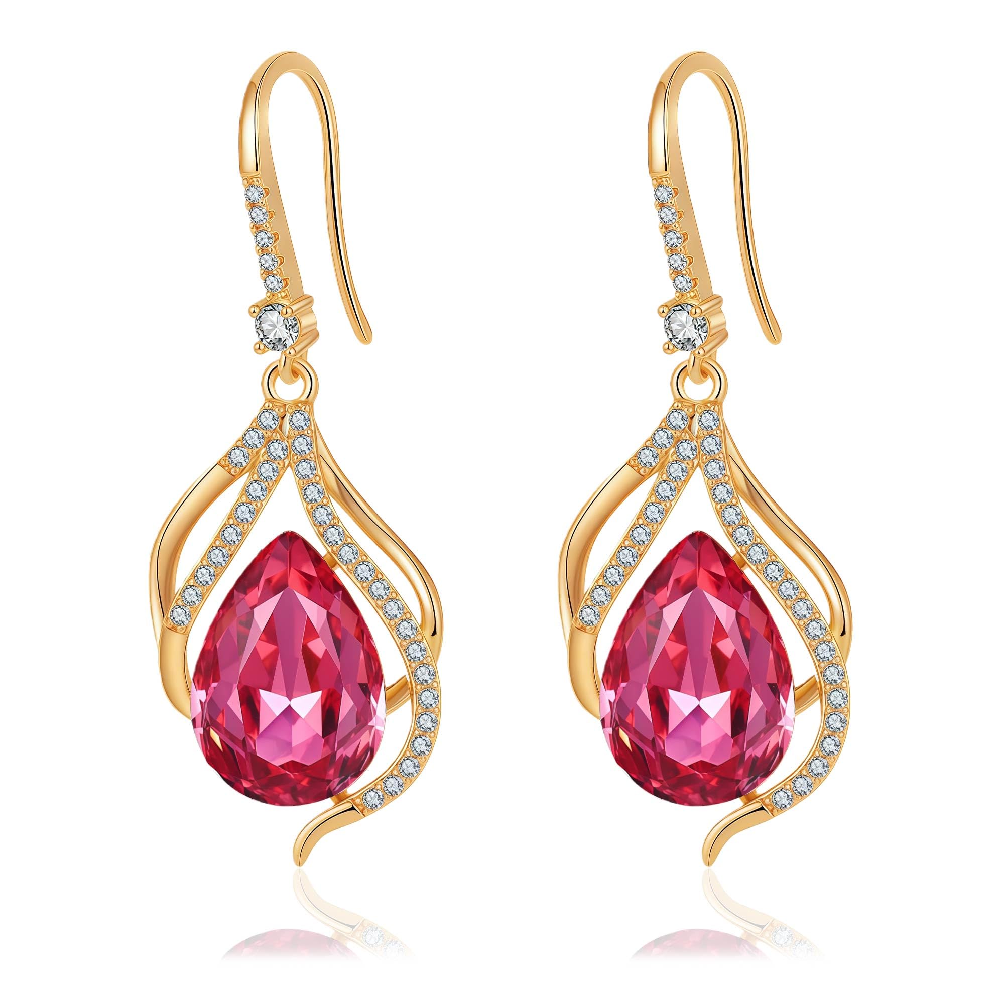 Austrian Crystal Hollow Teardrop Halo Drop Twisted Dangle Earrings for Women 14K Rose Gold Plated Hypoallergenic Jewelry