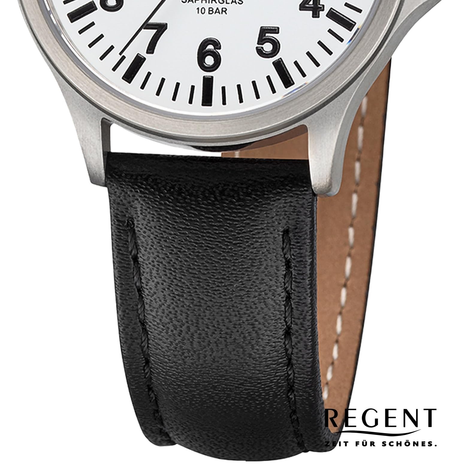 REGENT Orologio da donna unisex in titanio con cinturino in pelle, analogico, 10 ATM, vetro zaffiro 3287.90.19, Cinturino in pelle bianco