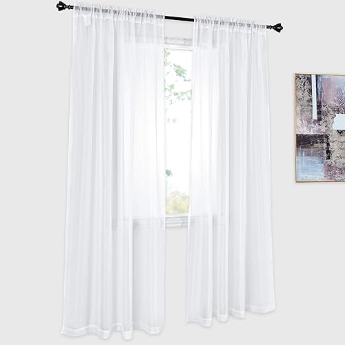 DONREN Cortinas traslúcidas blancas con bolsillo para barra, paneles de cortina de gasa transparente para dormitorio y sala de estar (52 x 84