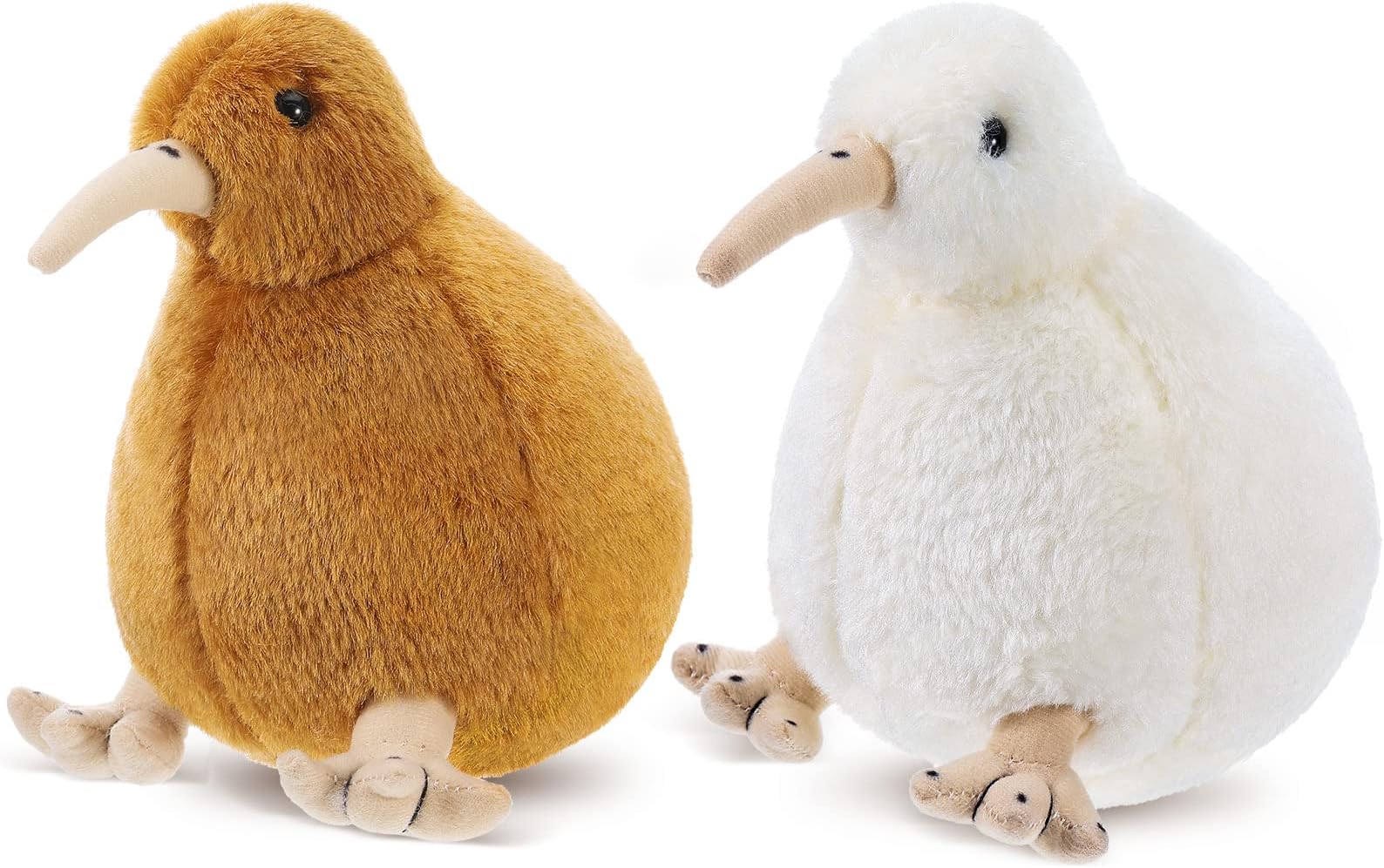 Sratte 2 Pcs Kiwi Bird Plush Toy 7 Inch Kiwi Bird Stuffed Animal Cute Soft Toy Lifelike Furry Plush Fluffy Doll Gift for Boy Girl Teens Adults Birthday Holiday Present, White and Brown
