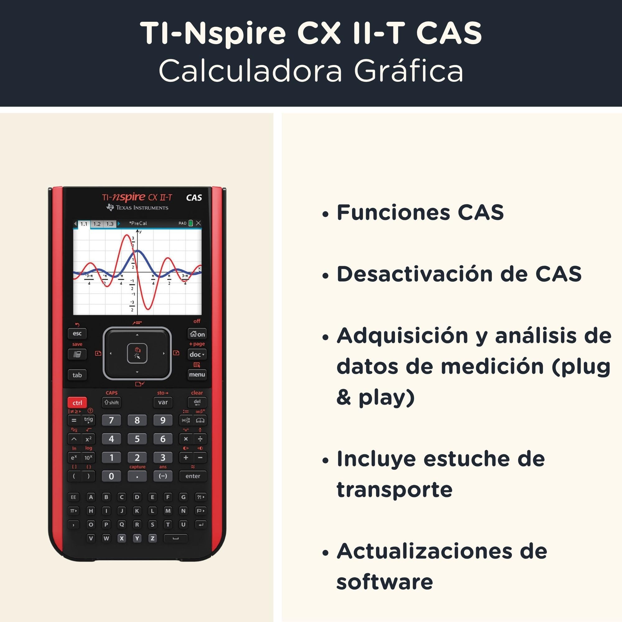 TI-Nspire CX II-T CAS con Funda Protectora WYNGS Gris Claro - Calculadora Gráfica - Paquete Básico