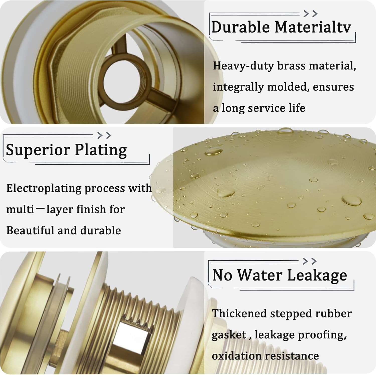 Free Standing Tub Drain Kit, Freestanding Tub Drain, Pop-Up Freestanding Bathtub Drain Stopper, Compatible with Freestanding Bathtub Drain Rough-in Kit (Brushed Gold)
