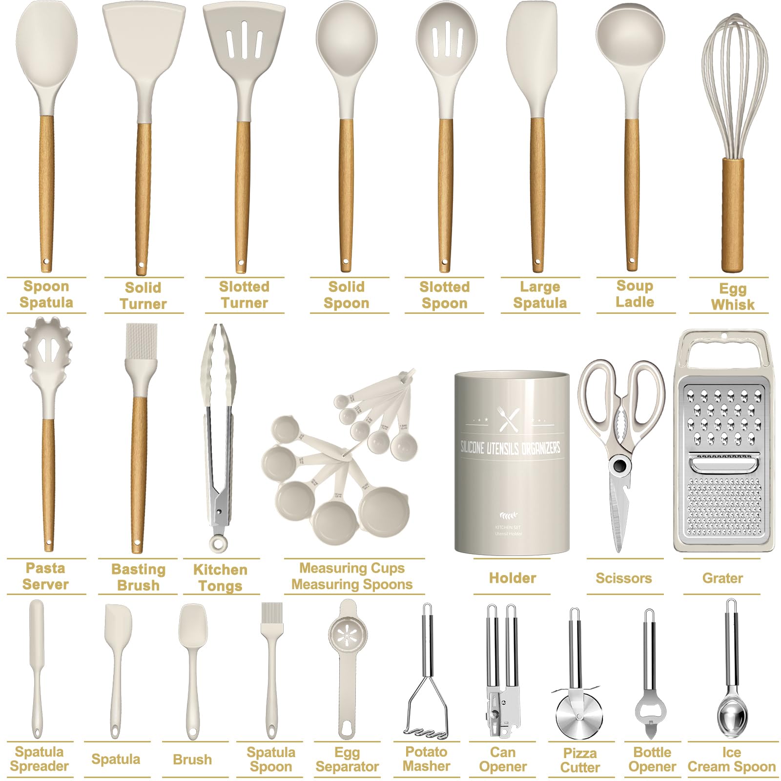 Terlulu Kitchen Utensils Set, 34PCS Silicone Cooking Utensils Set including Wooden Handle - Image 2