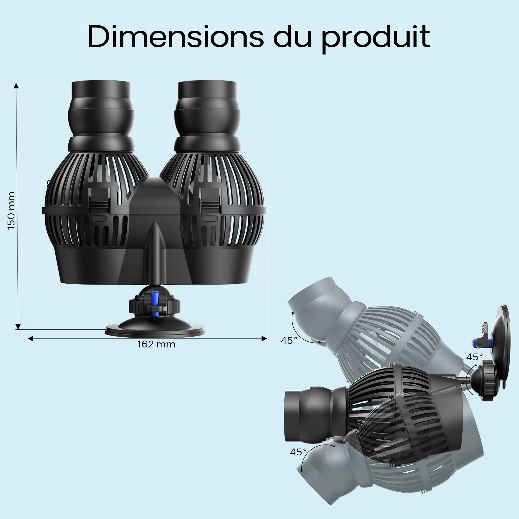 SunSun JVP-202A Pompe de brassage double Wavemaker, 12000 l/h 24 W, fixation par ventouse, pour aquarium, eau de mer, eau douce, eau saumâtre, pompe de circulation