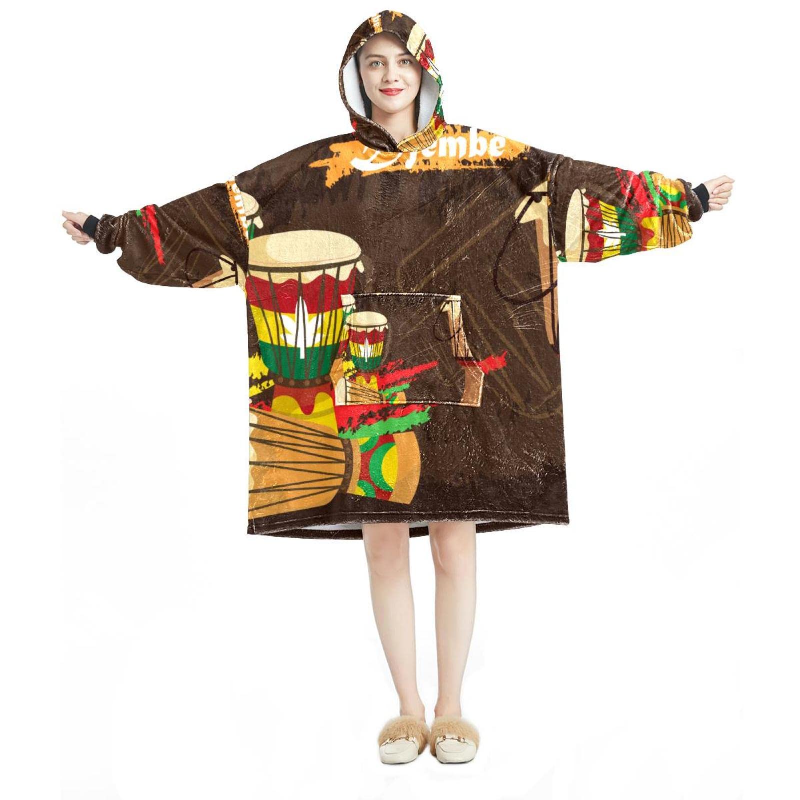Bluza z kapturem, afrykańska perkusja kolorowa muzyka Djembe Music, oversize bluza z kapturem, wielobarwny, rozmiar uniwersalny