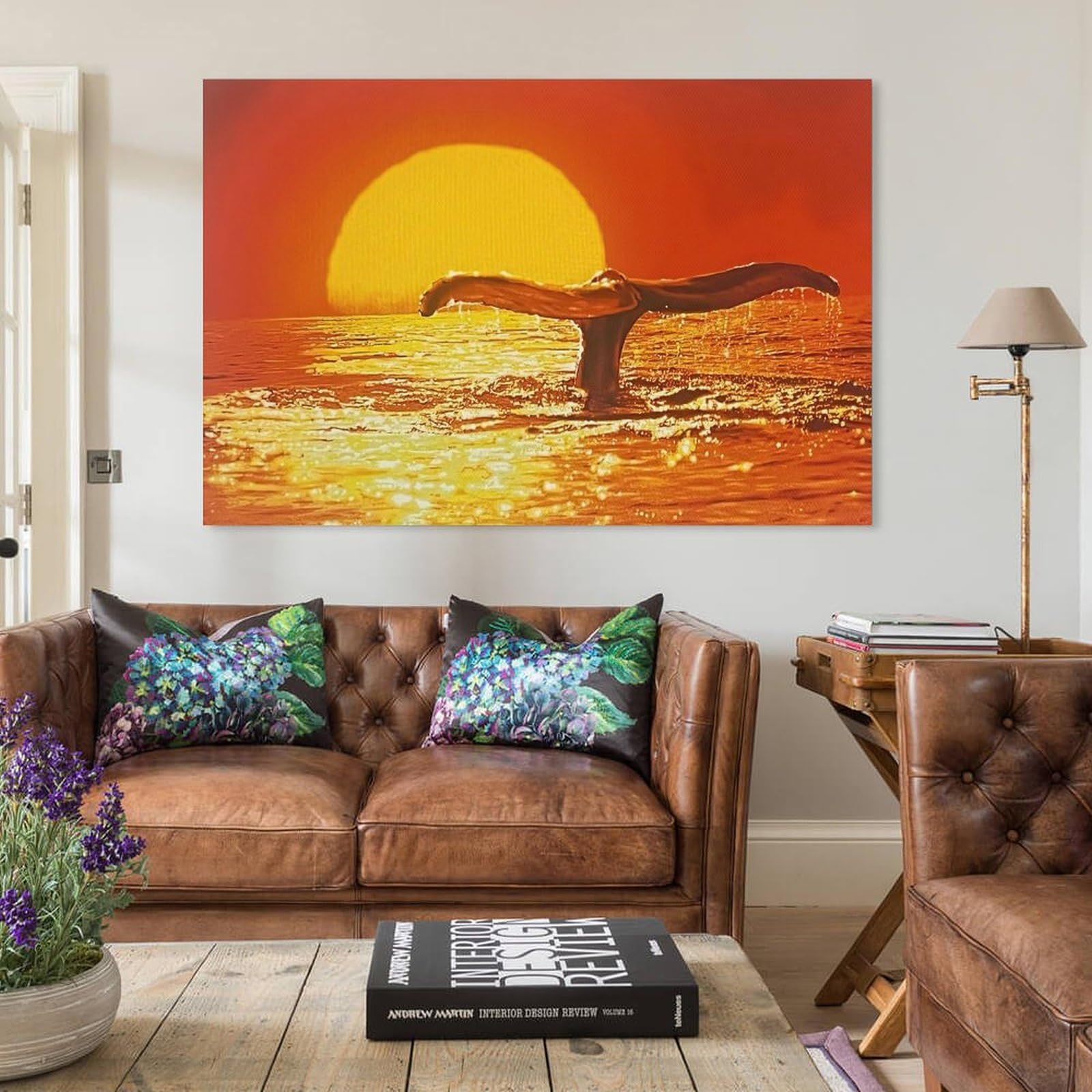 Amazon.co.jp: 青い海 ラッセン 海の眺め 黄金の夕日の中のクジラ