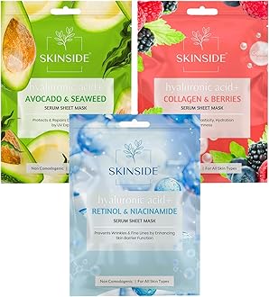 Serum Sheet Mask for Glowing Skin with Hyaluronic Acid | Face Mask Sheets Combo for | Hydrating | Tan & Blackheads Removal | Instant Brightening | Pore Reduction | Fairness | Skin Tightening (3, Avocado & Sea Weed | Retinol & Niacinamide | Collagen & Berries)