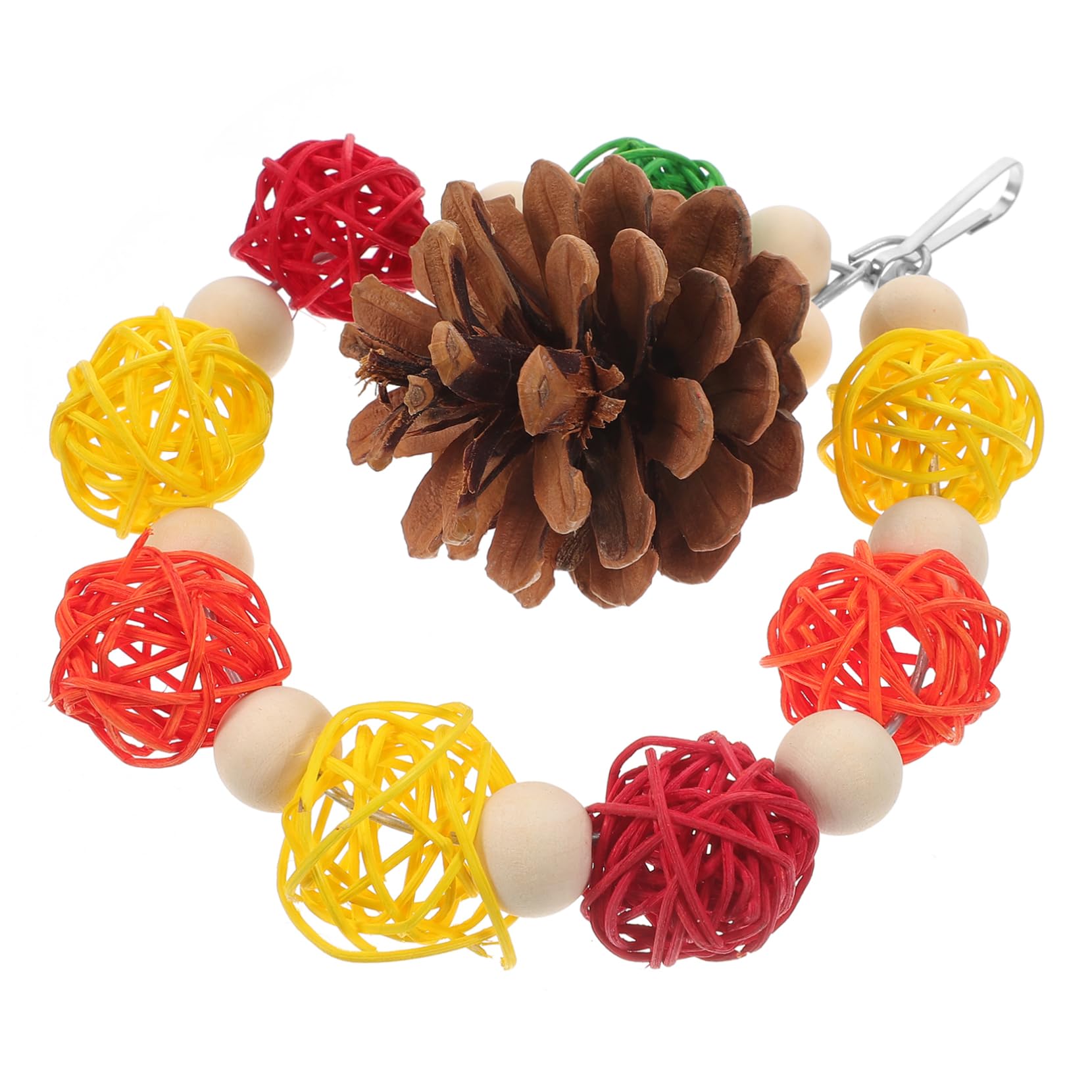 VANZACK 4pièces Jouet à Mâcher pour Oiseaux Cône De Pin Naturel Et Balles Rotin Accessoire De Jeu pour Perruches Et Perroquets Jouet De Foraging Suspendu