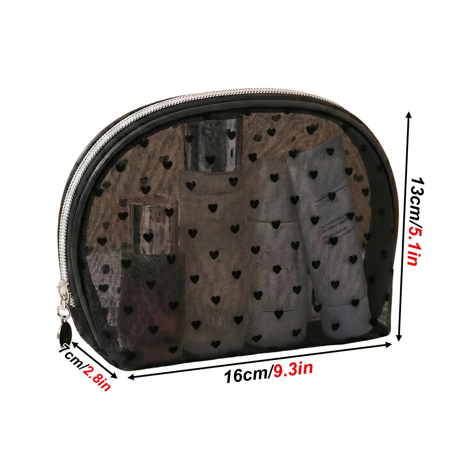 Borsa da Viaggio per Cosmetici, Astuccio Toilette da Viaggio, in Rete con Scomparto Interno a Forma di Cuore Floccato, Tessuto Interno Impermeabile, Bellezza Funzionalità Fondono(Black)