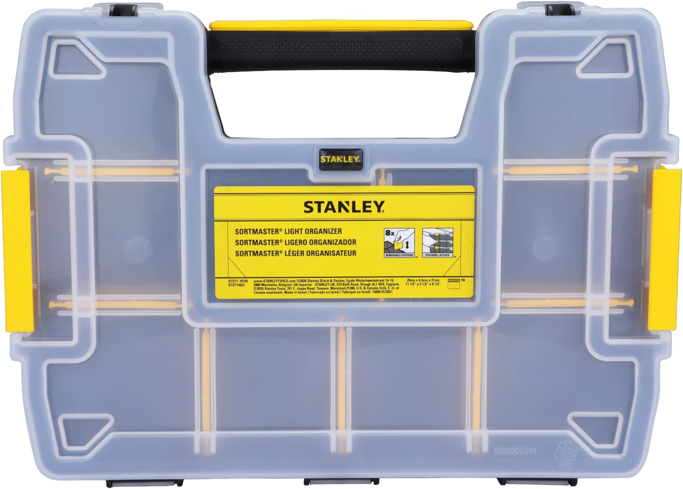 STANLEY STST1-70720 Professional Heavy Duty 10 Compartment Sort Master Light Organizer, 2.5 Kg Weight Capacity, Customizable 8 Removable Dividers, Polypropylene Textured Lid, 11.6x29.3x22.4 cm