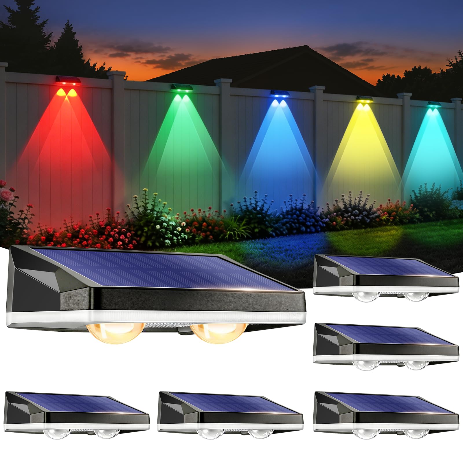 Applique Solaire Exterieur, Applique Murale Exterieur Solaire LED D'extérieur Ip65 étanche, 13 Modes, Lampe Solaire D'extérieur Pour Jardin, Garage, Cour, Extérieur (6PCS)