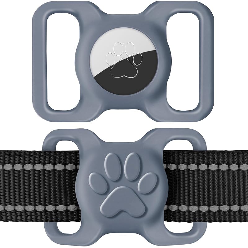 Suporte de silicone para coleira de cães grandes compatível com Apple AirTag Dynmeow cinza, 1 unidade