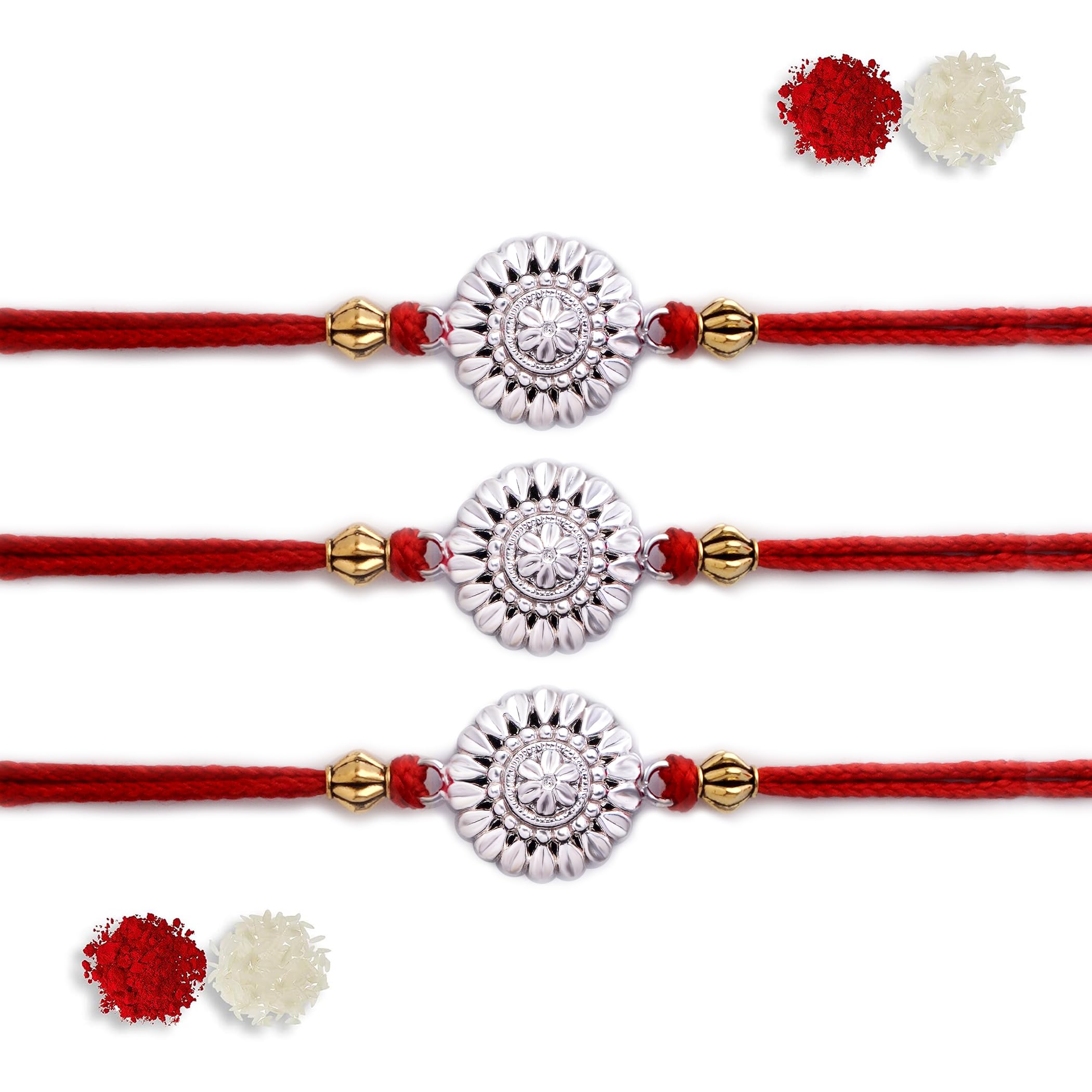 Milan Jewellers Mens 99.5% Fine Silver Best Rakhi Pack Of 3 Rakhi With Kumkum Chawal (B01I3EXNI0) Amazon Price History, Amazon Price Tracker