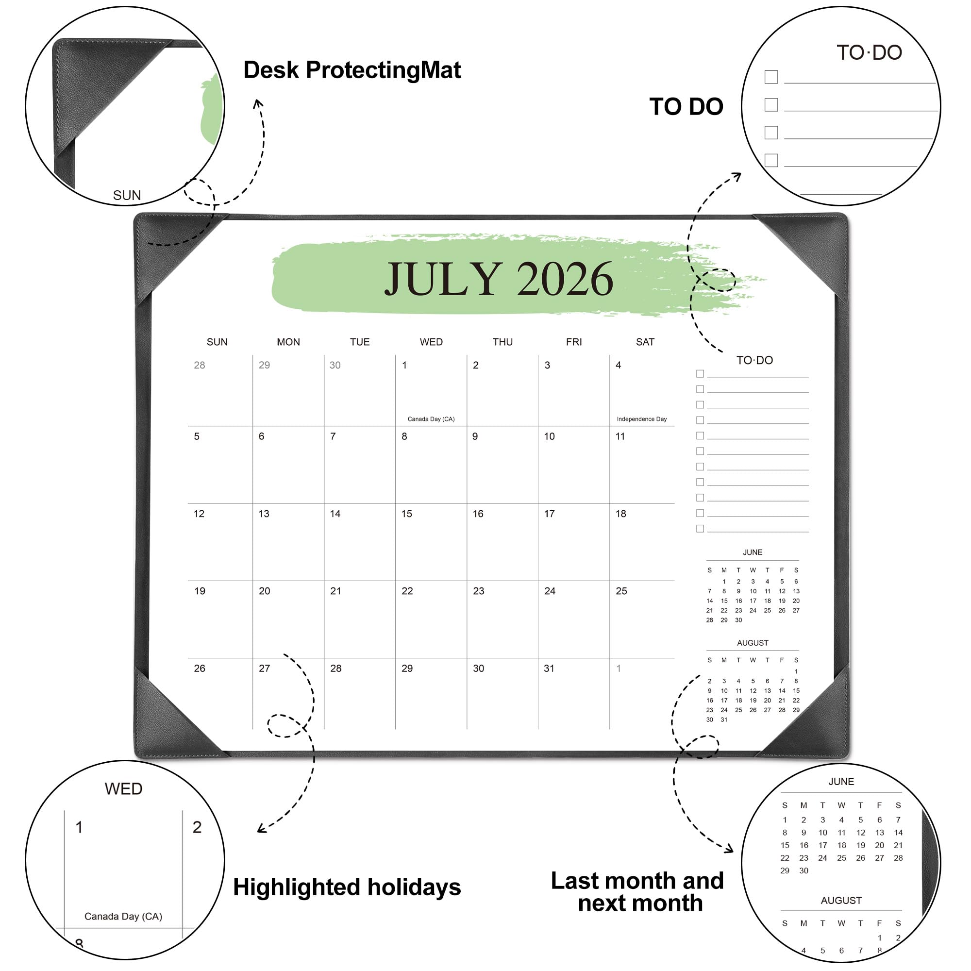 Tischkalender 2025-2026 – 18-Monats-Schreibtischkalender von Juli 2025 bis Dezember 2026, für Büro, Schule & Zuhause – Großer Lehrer-Schreibtischkalender 55,9 x 43,2 cm (schwarz)