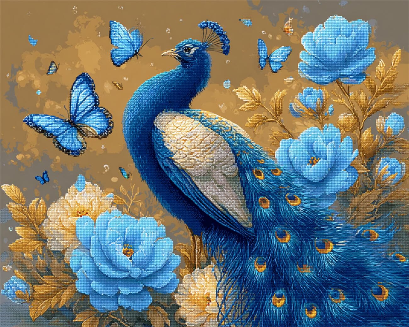 RKFLGEW DIY Seed Bead Embroidery Kits Fantasy Blue Peacock 40x50cm