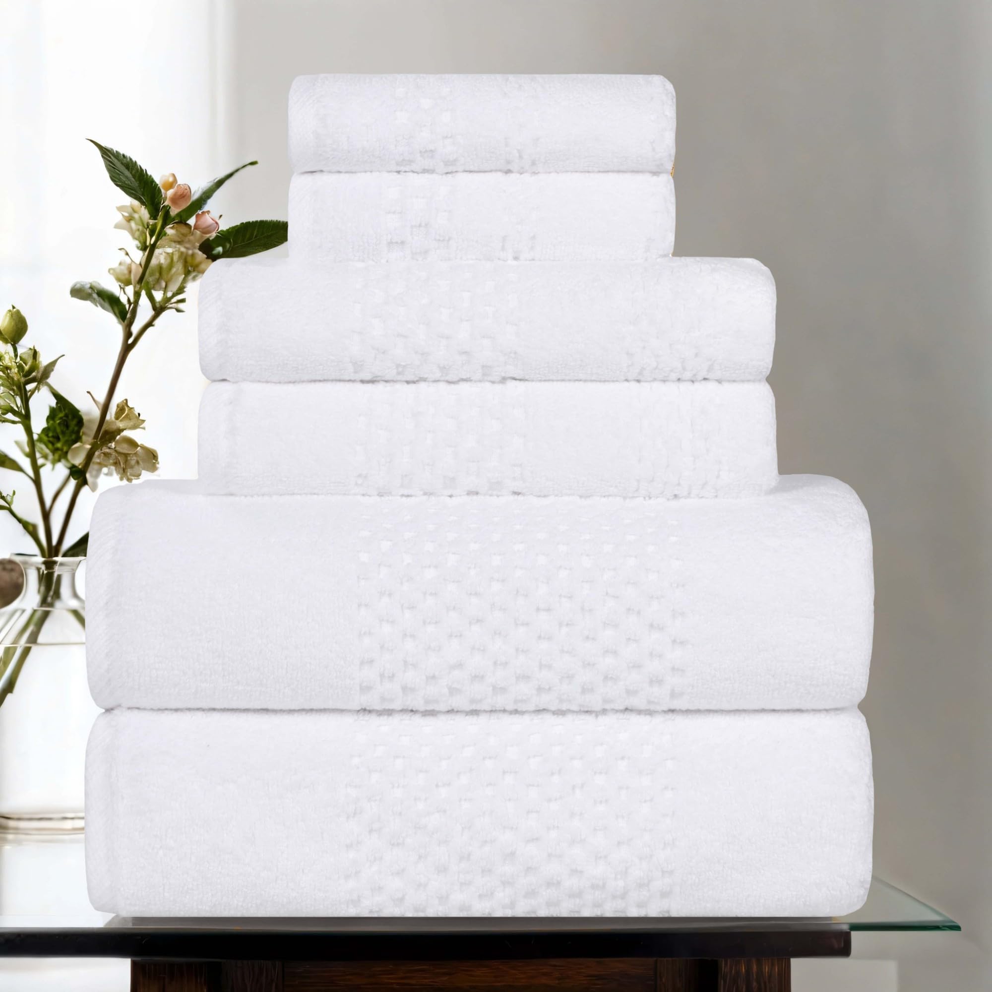 Lot de 6 serviettes en coton blanc pour bain d'invités et soins spa à la maison