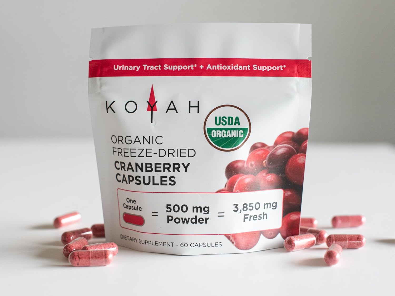 KOYAH - Organic Cranberry Capsules – 500 mg, Freeze-Dried, Whole-Berry, Vegan, Non-GMO, Supports Urinary Tract & Antioxidant Health, 60 Capsules - Image 7