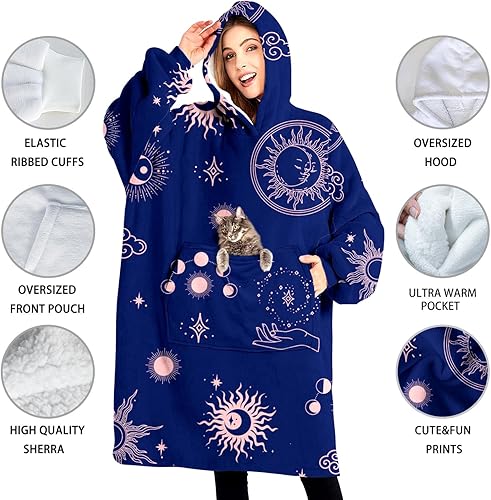 Miniatura 5 de Manta de gran tamaño, manta Sherpa con capucha con súper bolsillos, suéter súper cálido y mullido para mujeres y hombres