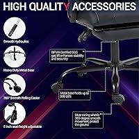 Vista 8 de Silla de juegos con reposapiés para adultos, silla de videojuegos de carreras de piel sintética, con soporte lumbar, para hombres y mujeres, silla