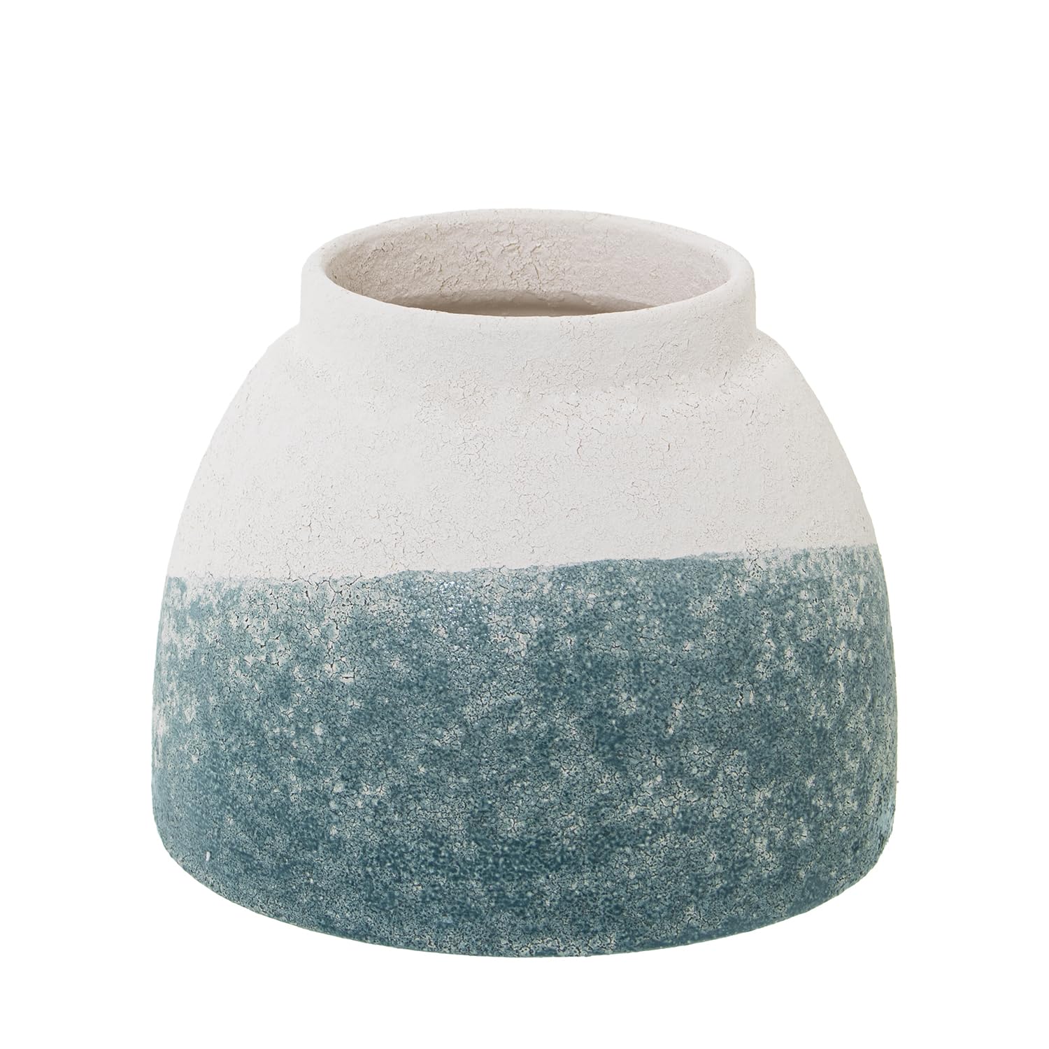 Vase de table en céramique bleu pétrole et beige texture sable 17cm