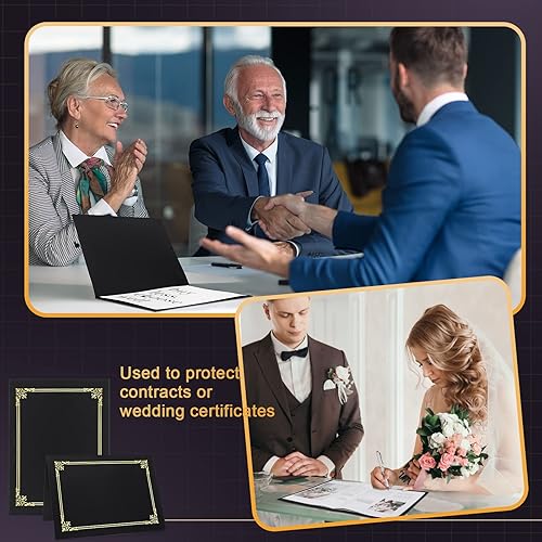Miniatura 7 de Paquete de 40 soportes negros para certificados de 8.5 x 11 pulgadas, cubiertas para diplomas a granel con borde de lámina dorada para tamaño carta,