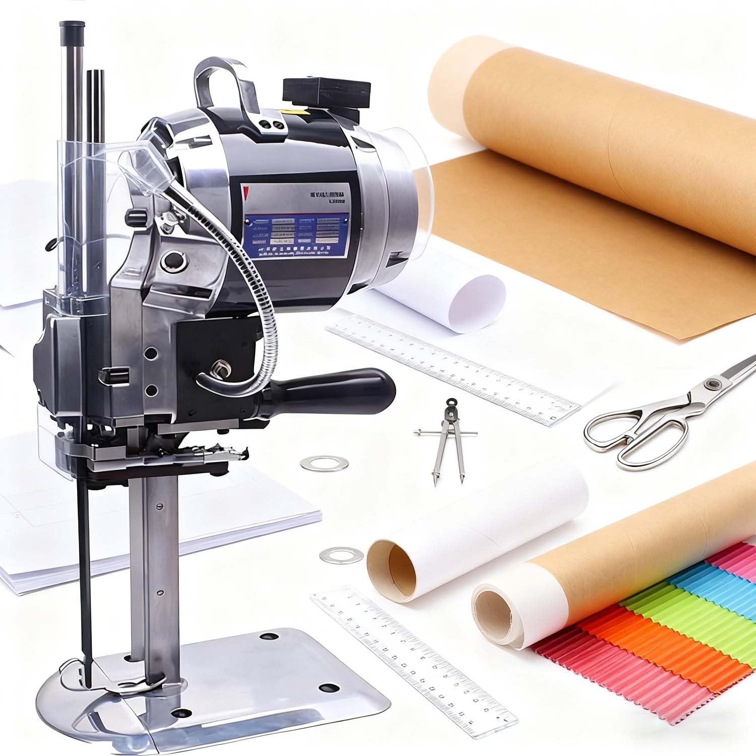 Machine de découpe de cuir et tissu vertical 1100w pour atelier textile