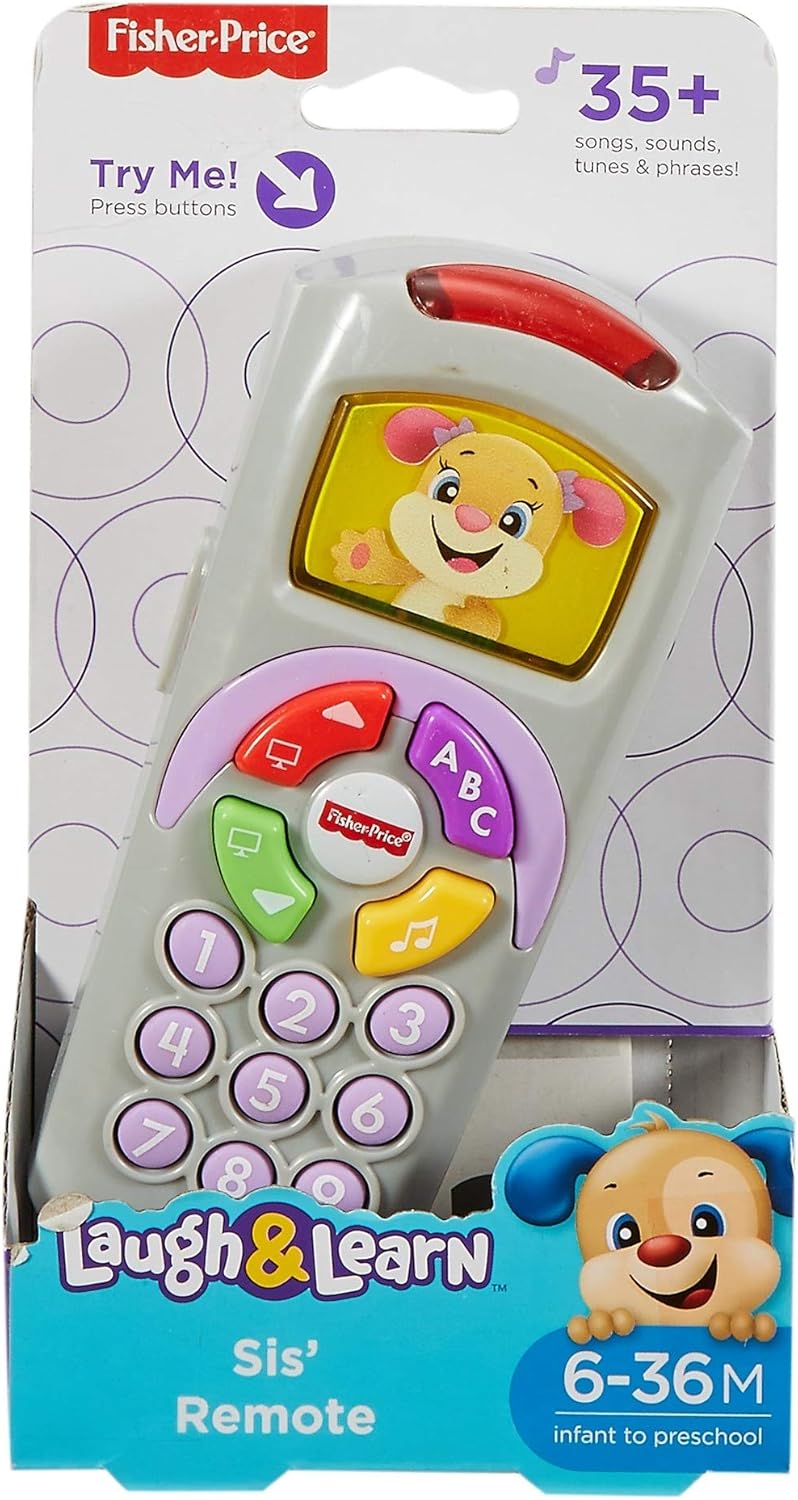 Fisher-Price Pretend TV Remote Baby Toy with Lights Music and Learning Songs, Fine Motor Toy, Toddler Pretend Play, Laugh & Learn Sis