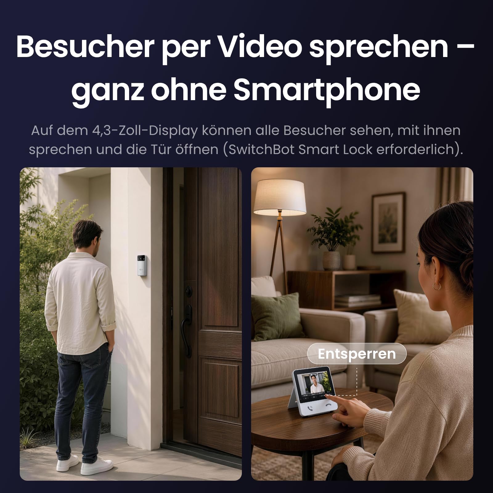SwitchBot [Upgrade] Türklingel mit Kamera, 4,3'' Farbdisplay, 2K, Ohne ABO