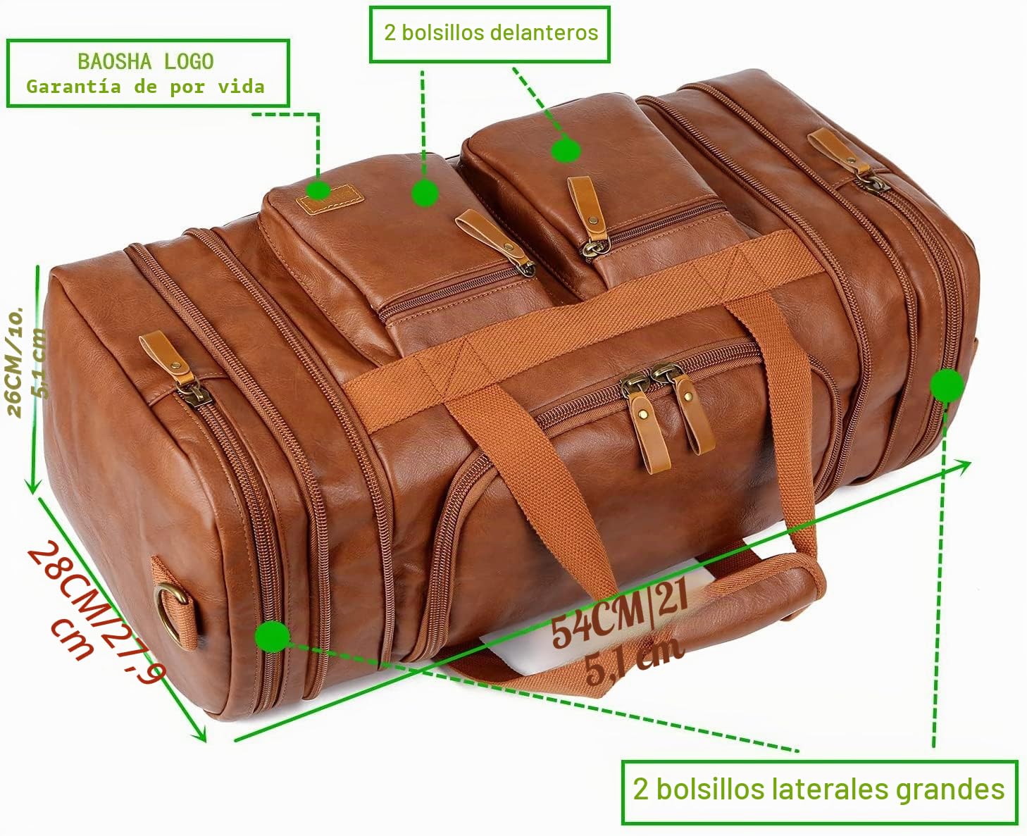 BAOSHA Bolso de viaje de cuero Duffel Weekender Bag equipaje de mano saco de dormir bolsa de deporte para hombres y mujeres HB-21, marrón