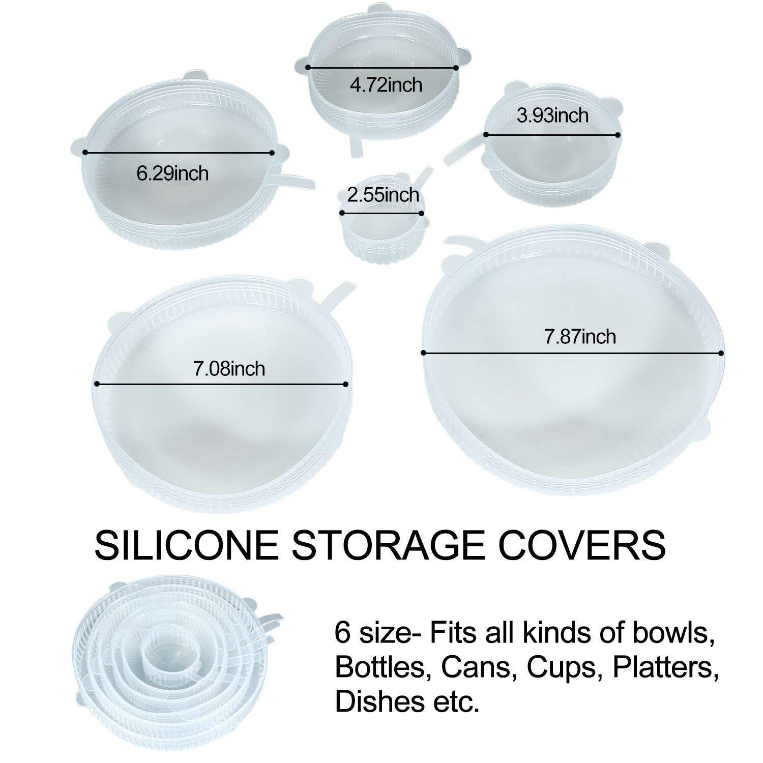 Bekner ZD- 6 Silicone Lid Set, Silicon lids for containers, Silicon Stretchable lids, Silicone lids and Cover - Multicolor