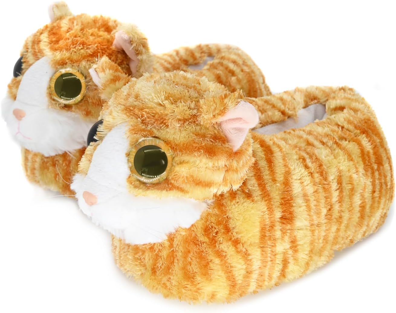 OnmygogoIndoor Fuzzy Winter Animal Cat Plush Soft Kitty Slippers for Men Women and Kid, Lovely Cat with Big Eyes