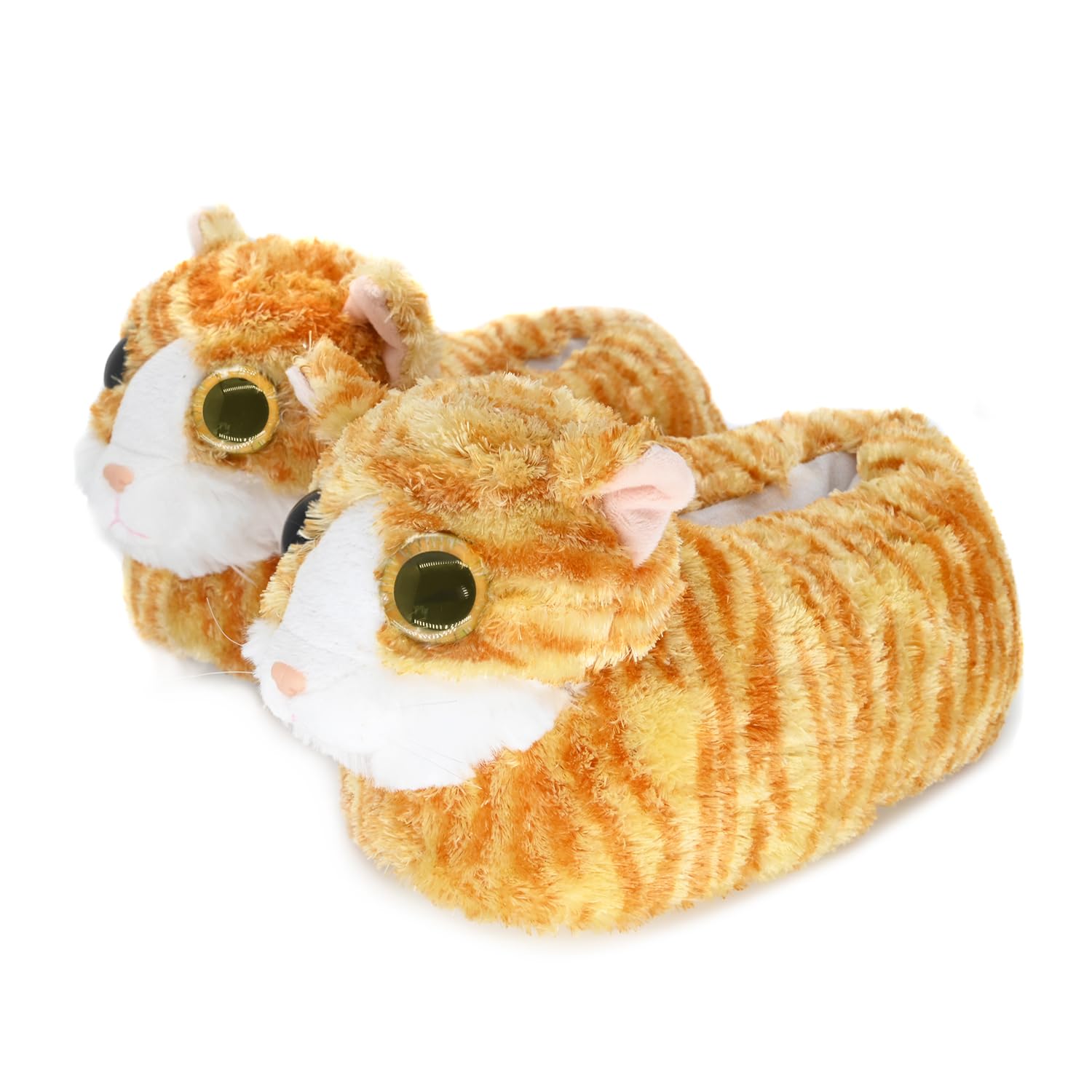 Indoor Fuzzy Winter Animal Cat Plush Soft Kitty Slippers for Men Women and Kid, Lovely Cat with Big Eyes