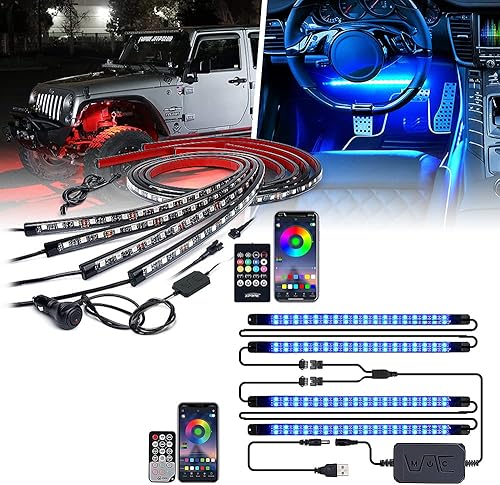 Paquete de luces Bluetooth subterráneas para coche Xprite RGB y tiras de luz Bluetooth para interior de coche de doble fila