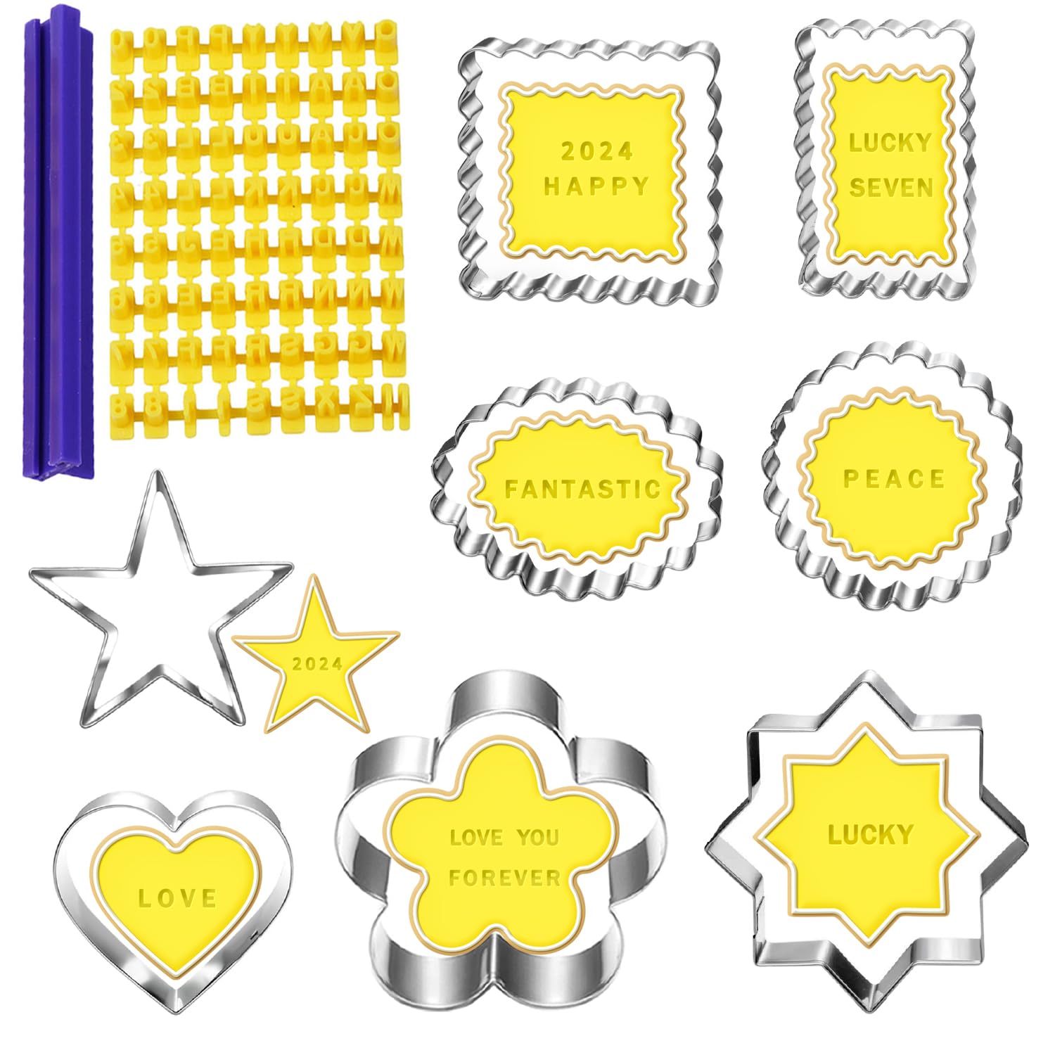 UKoosien Classic Biscuit Cookie Cutter Set with Alphabet Number Cookie Stamp-8 Piece-Biscuit Fondant Decorating